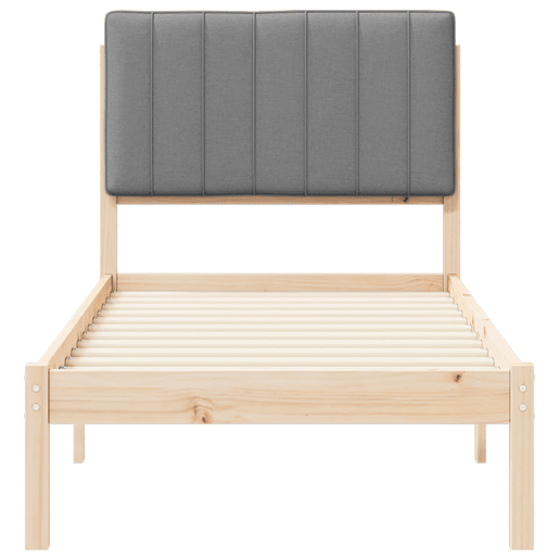 Estrutura de cama de solteiro simple com Cabeceira Estofada Cinzento-claro