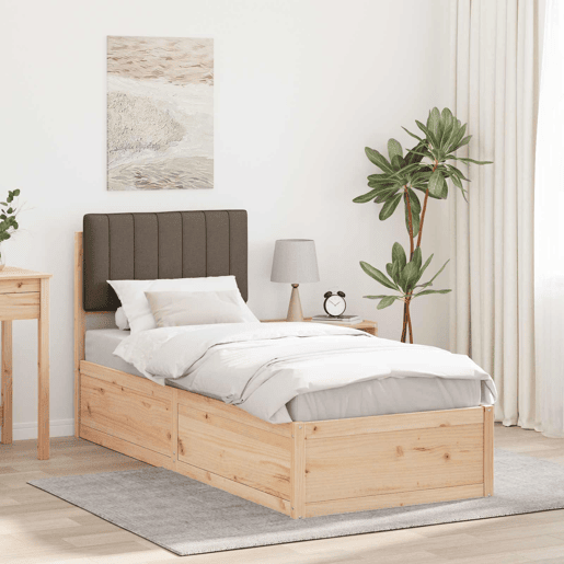 Estrutura de cama de solteiro Design com Cabeceira Estofada Cinzento-acastanhado