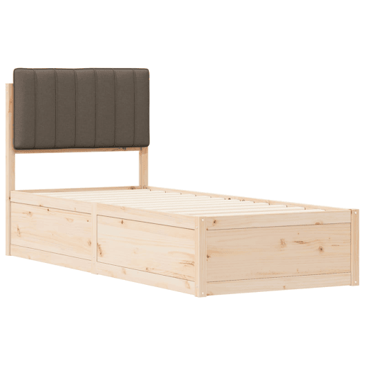 Estrutura de cama de solteiro Design com Cabeceira Estofada Cinzento-acastanhado