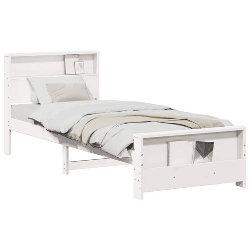 Estrutura de cama de solteiro para adultos - Branco 90 x 200 cm Madeira processada