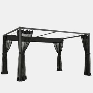 Outsunny Pérgola de Jardim 3x4 m com Teto Retrátil e 4 Paredes Laterais em Rede, Toldo de Jardim com Estrutura de Alumínio, UPF30+, Pavilhão para Exterior, Terraço Cinzento Escuro