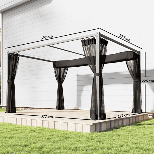 Outsunny Pérgola de Jardim 3x4 m com Teto Retrátil e 4 Paredes Laterais em Rede, Toldo de Jardim com Estrutura de Alumínio, UPF30+, Pavilhão para Exterior, Terraço Cinzento Escuro