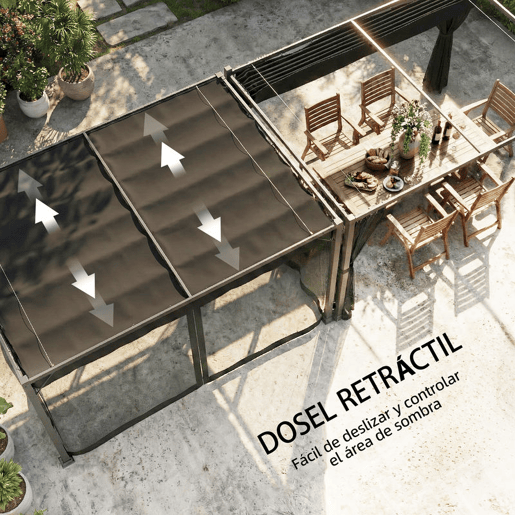 Outsunny Pérgola de Jardim 3x4 m com Teto Retrátil e 4 Paredes Laterais em Rede, Toldo de Jardim com Estrutura de Alumínio, UPF30+, Pavilhão para Exterior, Terraço Cinzento Escuro