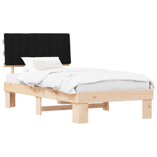Estrutura de cama de solteiro para adultos com Cabeceira - Estofada Preto 100 x 200 cm