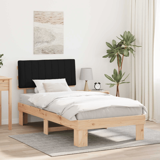 Estrutura de cama de solteiro para adultos com Cabeceira - Estofada Preto 100 x 200 cm