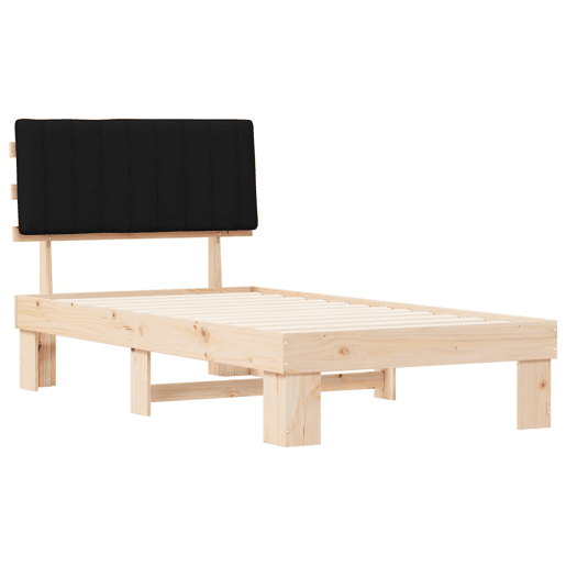 Estrutura de cama de solteiro para adultos com Cabeceira - Estofada Preto 100 x 200 cm