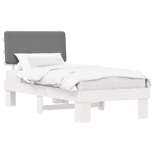 Estrutura de cama de solteiro simple com Cabeceira Estofada Cinzento-claro