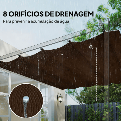 Outsunny Telhado de Pérgola 3x2,5 m Telhado de Reposição Retrátil para Estrutura de Pérgola de 3x2 m, UV30+ Tecido Apenas para Pérgola com 8 Orifícios de Drenagem Castanho Outsunny Telhado de Pérgola 3x2,5 m Telhado de Reposição Retrátil para Estrutura de Pérgola de 3x2 m, UV30+ Tecido Apenas para Pérgola com 8 Orifícios de Drenagem Castanho