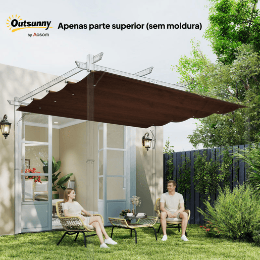 Outsunny Telhado de Pérgola 3x2,5 m Telhado de Reposição Retrátil para Estrutura de Pérgola de 3x2 m, UV30+ Tecido Apenas para Pérgola com 8 Orifícios de Drenagem Castanho Outsunny Telhado de Pérgola 3x2,5 m Telhado de Reposição Retrátil para Estrutura de Pérgola de 3x2 m, UV30+ Tecido Apenas para Pérgola com 8 Orifícios de Drenagem Castanho