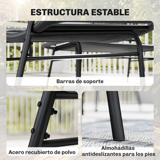 Outsunny Conjunto de Jardim Exterior de Rattan Resistente às Intempéries Móveis de Jardim 4 Peças Inclui Sofá de 2 Lugares 2 Poltronas Mesa de Centro com Tampo Metálico Preto