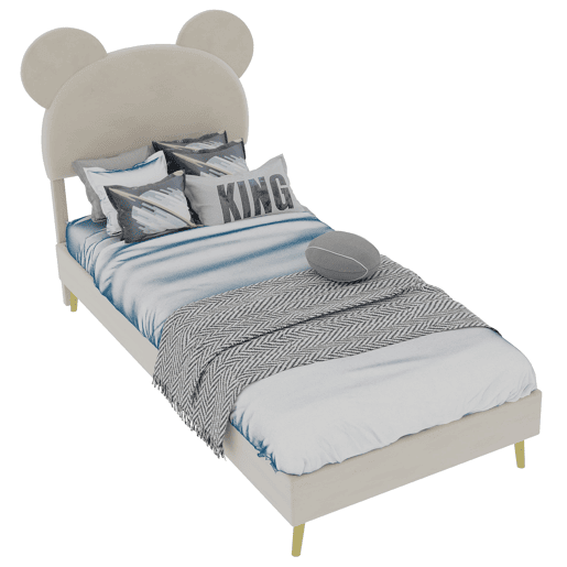 Cama estofada minimalista 90x200 - cabeceira cartoon, base baixa, sem arrumação - bege