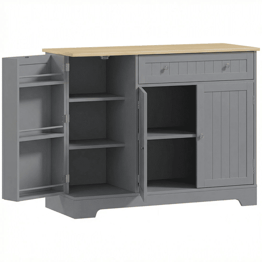HOMCOM Aparador de Cozinha Armário de Cozinha com 3 Prateleiras de Porta 1 Gaveta Prateleiras Ajustáveis Aparador para Sala de Jantar 105x40x83 cm Cinzento
