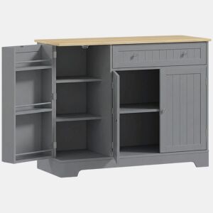 HOMCOM Aparador de Cozinha Armário de Cozinha com 3 Prateleiras de Porta 1 Gaveta Prateleiras Ajustáveis Aparador para Sala de Jantar 105x40x83 cm Cinzento