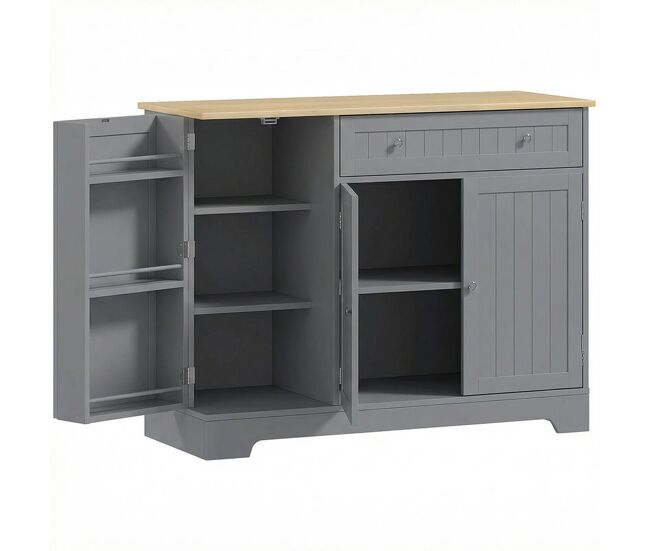 Homcom aparador de cocina, armario de cocina con 3 estantes de puerta, 1 cajón, estantes ajustables, aparador para comedor, 105x40x83 cm, gris