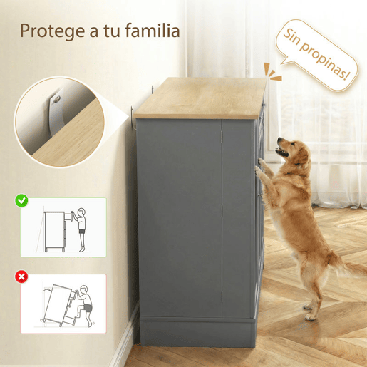 HOMCOM Aparador de Cozinha Armário de Cozinha com 3 Prateleiras de Porta 1 Gaveta Prateleiras Ajustáveis Aparador para Sala de Jantar 105x40x83 cm Cinzento