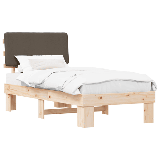 Estrutura de cama de solteiro Design com Cabeceira Estofada Cinzento-acastanhado