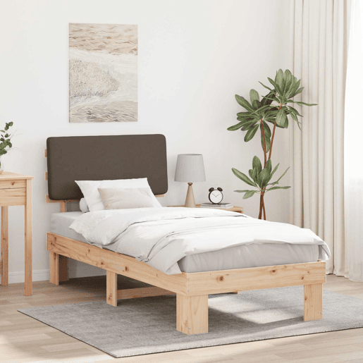 Estrutura de cama de solteiro Design com Cabeceira Estofada Cinzento-acastanhado