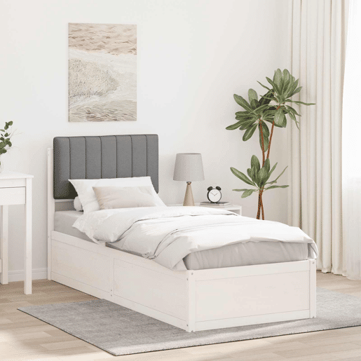 Estrutura de cama de solteiro simple com Cabeceira Estofada Cinzento-claro