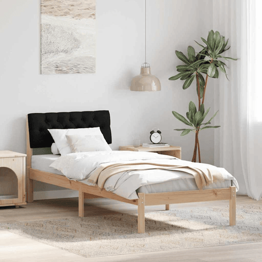 Estrutura de cama de solteiro simple com cabeceira - Castanho e preto 75 x 190 cm