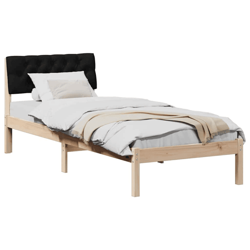 Estrutura de cama de solteiro simple com cabeceira - Castanho e preto 75 x 190 cm