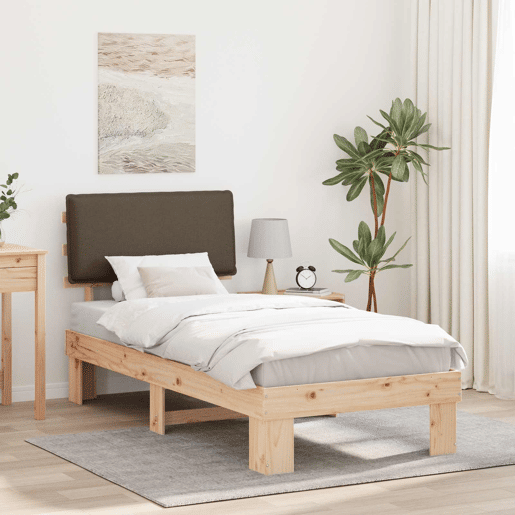 Estrutura de cama de solteiro Design com Cabeceira Estofada Cinzento-acastanhado