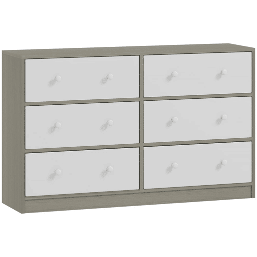 HOMCOM Cómoda com 6 Gavetas de Tecido Cómoda para Quarto Estrutura de Aço e MDF Móvel de Arrumação para Sala Escritório 114x30x70 cm Branco e Cinza