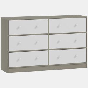 HOMCOM Cómoda com 6 Gavetas de Tecido Cómoda para Quarto Estrutura de Aço e MDF Móvel de Arrumação para Sala Escritório 114x30x70 cm Branco e Cinza