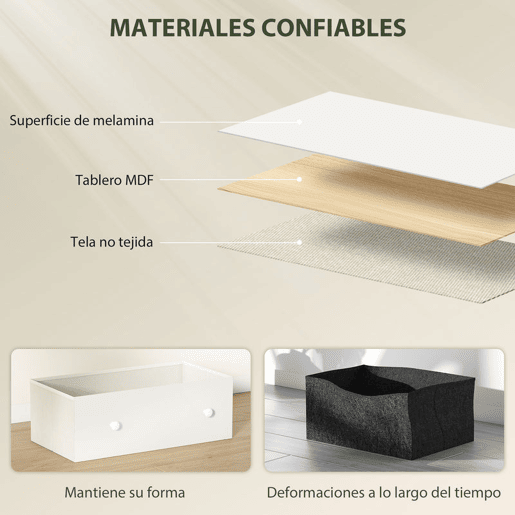 HOMCOM Cómoda com 6 Gavetas de Tecido Cómoda para Quarto Estrutura de Aço e MDF Móvel de Arrumação para Sala Escritório 114x30x70 cm Branco e Cinza