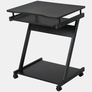 HOMCOM Secretária para Computador com Rodas, 60x48 cm, Mesa de Computador Moderna com Prateleira Deslizante para Teclado e Prateleira Inferior, Estrutura Metálica em Forma de Z, para Escritório, Estudo, Preto