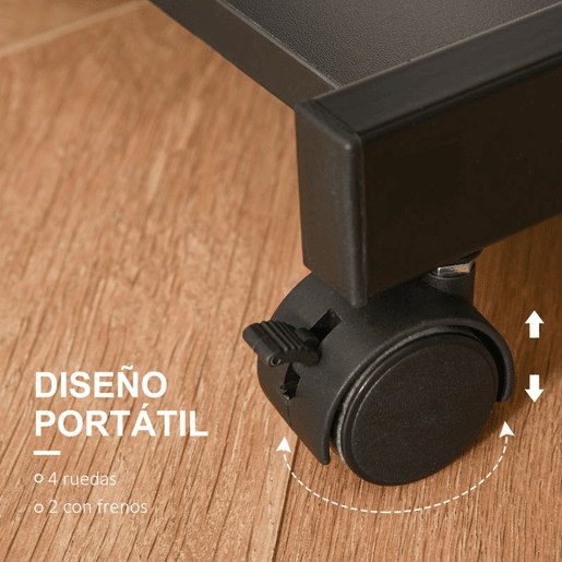 HOMCOM Secretária para Computador com Rodas, 60x48 cm, Mesa de Computador Moderna com Prateleira Deslizante para Teclado e Prateleira Inferior, Estrutura Metálica em Forma de Z, para Escritório, Estudo, Preto