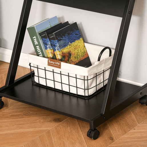 HOMCOM Secretária para Computador com Rodas, 60x48 cm, Mesa de Computador Moderna com Prateleira Deslizante para Teclado e Prateleira Inferior, Estrutura Metálica em Forma de Z, para Escritório, Estudo, Preto