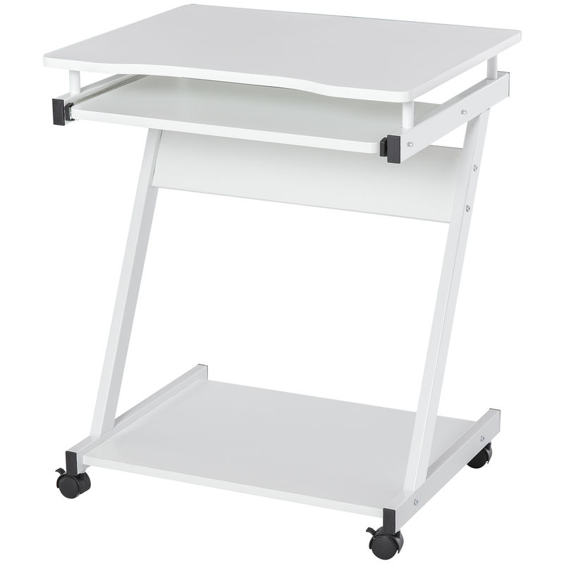 Homcom mesa de ordenador con ruedas, 60x48 cm, escritorio de ordenador moderno con bandeja deslizante para teclado y estante inferior, marco metálico
