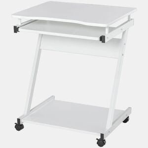 HOMCOM Secretária de Computador com Rodas, 60x48 cm, Escrivaninha Moderna com Prateleira Deslizante para Teclado e Prateleira Inferior, Estrutura Metálica em Forma de Z, para Escritório, Estudo, Branco