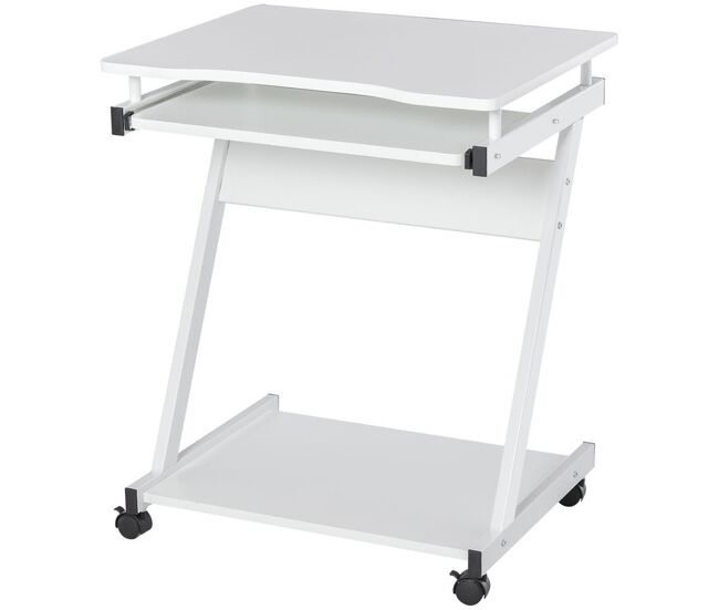 Homcom mesa de ordenador con ruedas, 60x48 cm, escritorio de ordenador moderno con bandeja deslizante para teclado y estante inferior, marco metálico