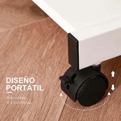 HOMCOM Secretária de Computador com Rodas, 60x48 cm, Escrivaninha Moderna com Prateleira Deslizante para Teclado e Prateleira Inferior, Estrutura Metálica em Forma de Z, para Escritório, Estudo, Branco