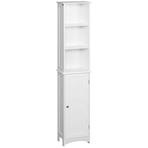 kleankin Coluna Casa de Banho Armário Alto Auxiliar para Casa de Banho com 3 Compartimentos de Armazenamento Porta e Prateleiras Ajustáveis 34x23x165cm Branco