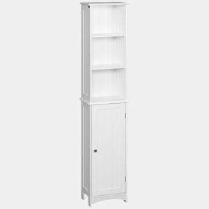 kleankin Coluna Casa de Banho Armário Alto Auxiliar para Casa de Banho com 3 Compartimentos de Armazenamento Porta e Prateleiras Ajustáveis 34x23x165cm Branco