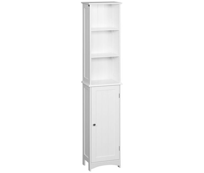 Kleankin armario alto de baño columna auxiliar de baño con 3 compartimientos de almacenaje puerta y estantes ajustables para ducha aseo dormitorio 34x23x165 cm blanco