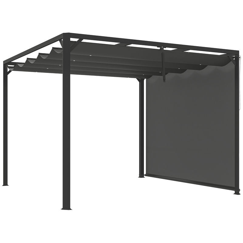 Outsunny pérgola de jardín 3x3 m con techo retráctil y pared lateral enrollable, cenador de jardín con estructura de aluminio, upf30+, pabellón para exterior, patio, terraza, gris oscuro