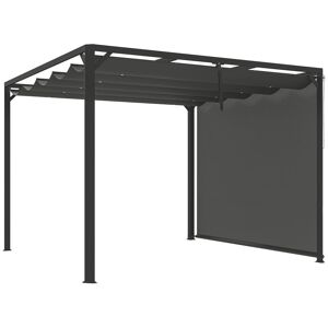 Outsunny Pérgola de Jardim 3x3 m com Teto Retrátil e Parede Lateral Enrolável Pérgola de Jardim com Estrutura de Alumínio UPF30+ para Exterior Terraço Cinzento Escuro