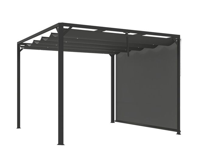 Outsunny pérgola de jardín 3x3 m con techo retráctil, pared lateral enrollable y estructura de aluminio, cenador de jardín con upf30+, pabellón para