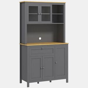HOMCOM Armário de Cozinha Alto, Móvel Auxiliar de Cozinha com 5 Portas, Prateleira Ajustável, Gaveta, Tampo Aberto para Micro-ondas, Orifício para Cabos, 100x40x180 cm, para Sala de Jantar, Sala de Estar, Cinzento
