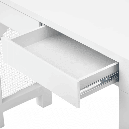 Consola estreita u2013 com gavetas, régua de tomadas, design em grelha e pés ajustáveis para hall de entrada ou sala de estar u2013 Branco
