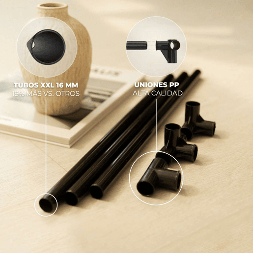 Roupeiro de tecido Canvas V130 Newlux 3 barras para roupa comprida, prateleiras e bolsos Negro