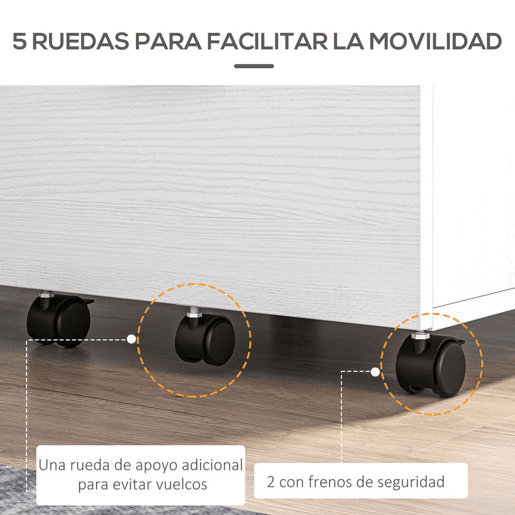 HOMCOM Arquivador para Escritório com 2 Compartimentos Bloco de Gaveta de com Rodas Móvel Arquivador para Arquivos A4 ou Documentos 39,5x39x58,5 cm Branco