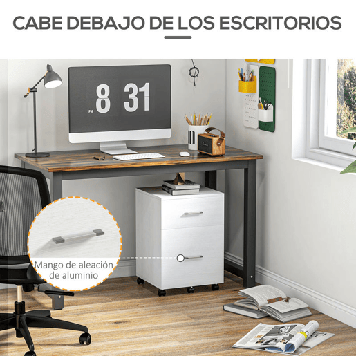 HOMCOM Arquivador para Escritório com 2 Compartimentos Bloco de Gaveta de com Rodas Móvel Arquivador para Arquivos A4 ou Documentos 39,5x39x58,5 cm Branco