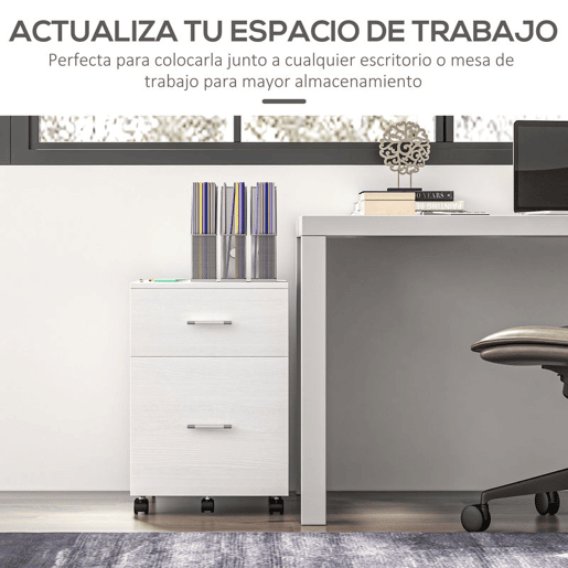 HOMCOM Arquivador para Escritório com 2 Compartimentos Bloco de Gaveta de com Rodas Móvel Arquivador para Arquivos A4 ou Documentos 39,5x39x58,5 cm Branco