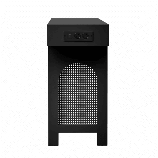 Consola de entrada estreita - com gavetas, régua com tomadas, design em grelha e pés ajustáveis - Preto