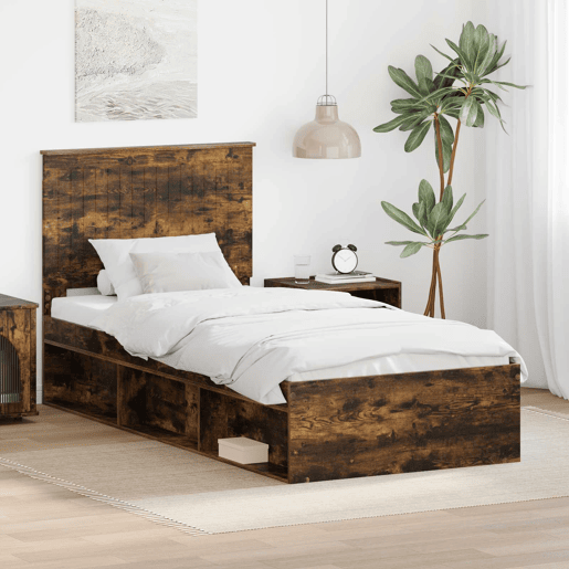 Estrutura de cama de solteiro para adultos com cabeceira Carvalho Defumado 90 x 200 cm