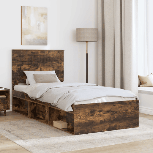 Estrutura de cama de solteiro para adultos com cabeceira Carvalho Defumado 90 x 200 cm